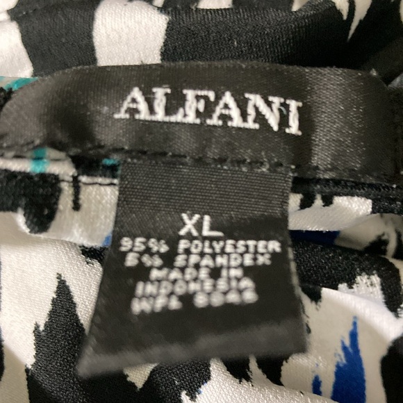 Alfani Top/Blouse Women Size XL Black White & Blue Button Placket Cap Sleeve - Picture 8 of 9